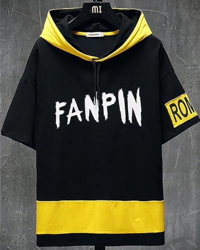 EYEBOGLER Mens Trendy Half Sleeves Hooded Neck Printed
