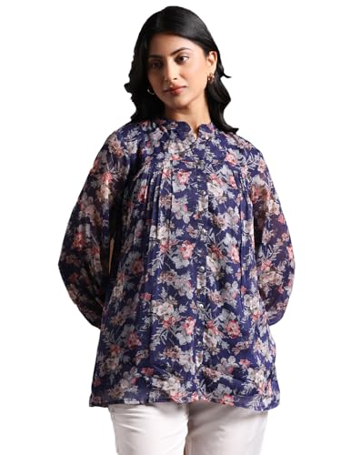 Libas Women'S Chiffon Printed A-Line Kurtis (37165_Blue