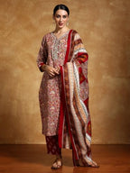Varanga Women-Zari Detailed Ethnic Floral Printed Kurta With Trouser & Dupatta