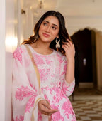 Nermosa Women Floral Printed Anarkali Kurta And Pant With Dupatta | Shivangi Joshi Suit | Shivangi Joshi Collection (In, Alpha,