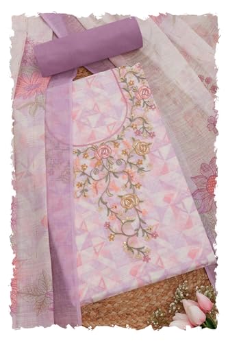 Soch Women Linen Geometric Print Unstitched Dress Material with Thread Work