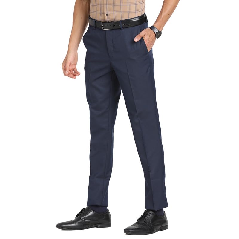 Turtle Men Pv Navy Solids Slim Fit Formal Trouser