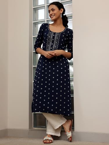Libas Blue Cotton Straight Kurta