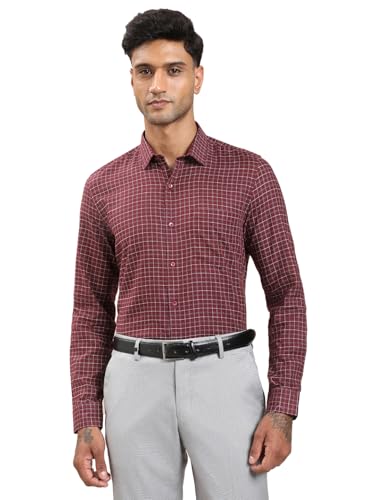 Turtle Men Maroon Slim Fit Checkered Pure Cotton Formal Shirt