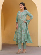 ANNI DESIGNER Womens Rayon Blend Printed Straight Kurta with Pant & Dupatta (VICE Green_XL_Green_X-Large)