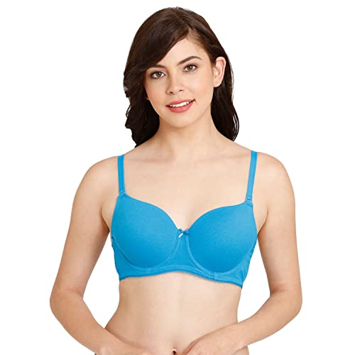 Rosaline by Zivame Womens Polyester Cotton Padded Wired Casual 3/4Th Coverage T-Shirt Bra (RO1213FASH0BLUE0032C_Blue_32C)