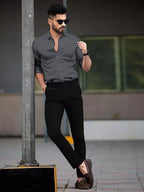 Tee Projekt Shirt For Men Cotton Plain Spread Collar Casual Shirt Parfect For Ormal Wear, Home Wear, Office Wear Grey
