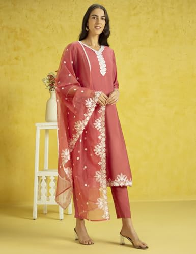 Kaari Roman Silk Womens Kurta Set (KAAAW24WSKD-78860_Rozaana Pink