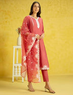 Kaari Roman Silk Womens Kurta Set (KAAAW24WSKD-78860_Rozaana Pink