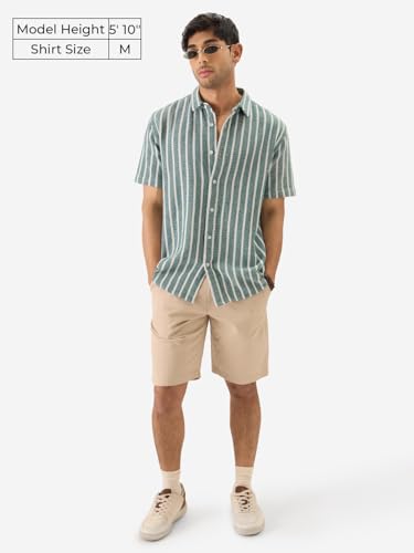 The Souled Store Tss Originals: Stripes Green Printed Men And Boys Collared Long Sleeve Button Down Regular Fit Shirts Shirts