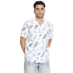 Turtle Men 100% Rayon White Printed Slim Fit Casual Shirt