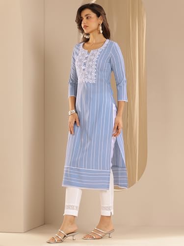 Libas WomenS Cotton Stripes Regular Kurtas (98262 Blue