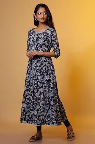 Aurelia WomenS Rayon Floral Regular Kurta (24Fea14855_Blue