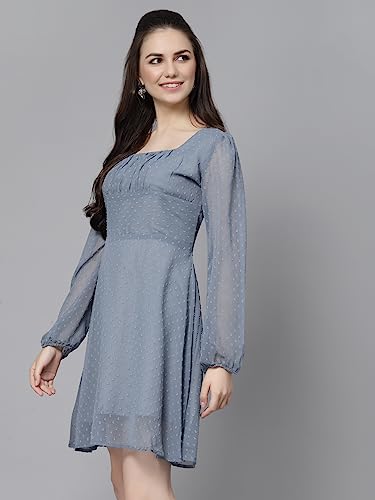 LookMark Womens Georgette Butti Fit and Flare Midi A-line One Piece Western Dress