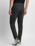 Dennis Lingo Mens Solid Cotton Lycra Mid Rise Slim Fit Cargo Trousers Charcoal Grey