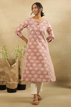 Folksong By W Women Pink Printed Cotton A-Line Kurta