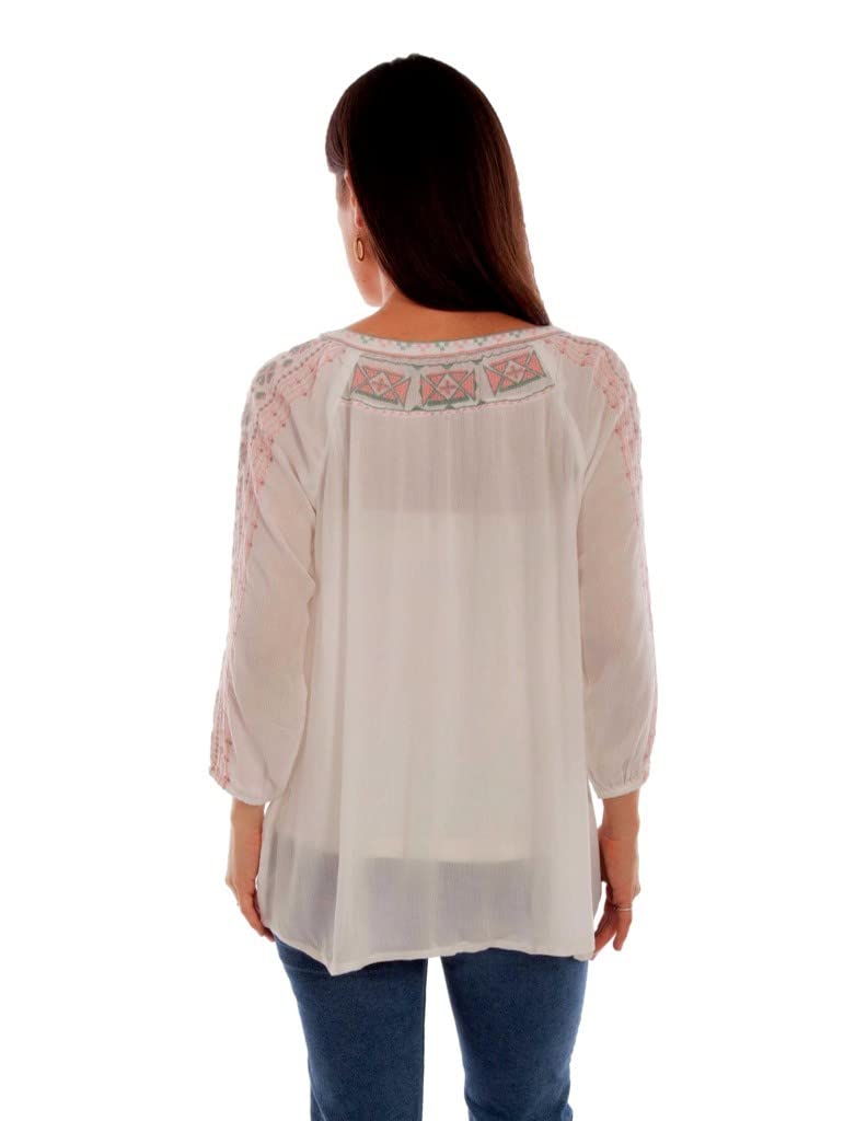 TIE FRONT PULL OVER EMB BLOUSE