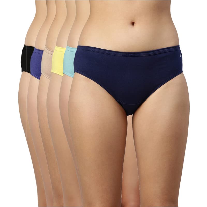 Enamor Cotton Hipster Panties for Women Pack of 6, Full Coverage, Grip Fit with Antimicrobial & Stain Release Technology-CH03-As