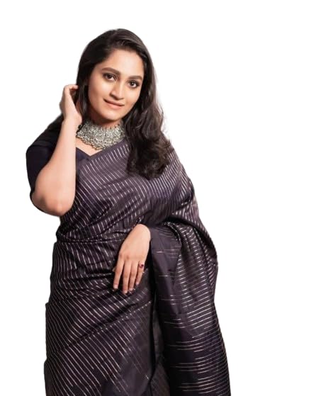 Flosive Womens Kanjivaram Silk Saree With Handloom Weaving Work With Blouse (BLACK LINE)