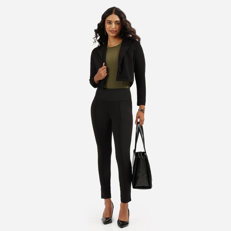BlissClub Ultimate Sculpt Tregging Pants -Regular Below 54 | Ribbed Waistband | 2 Side Pockets | Front Pintucks | Feels Like Se