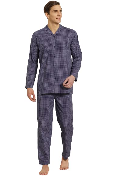 SOJANYA (Since 1958 Mens Cotton Blue & White Checked Nightsuit Set:size-36
