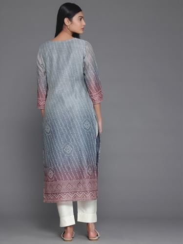 Libas Grey Printed Chanderi Silk Straight Kurta