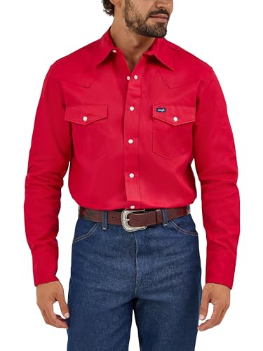 Wrangler Mens Cowboy Cut Western Two Pocket Long Sleeve Snap Work Shirt - Firm Finish - B&T,Red,4X