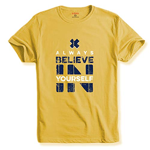 ADRO Believe in Yourself Printed T-Shirts for Men & Women (RNR-S35-BEL-LY_Light Yellow_XL)