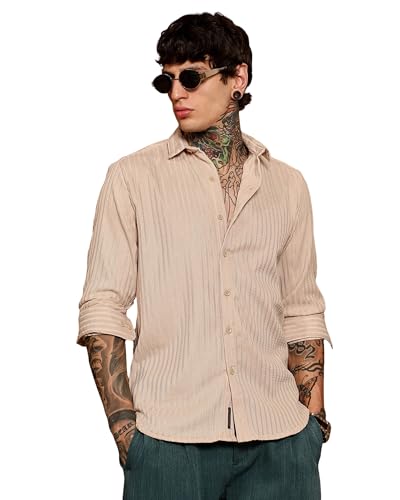 I Enterprise Mens Spread Collar Long Sleeve Multicolor Solid Regular Shirt Slim Fit Office Wear ShirtS For Men | Textured Long 