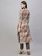 ANNI DESIGNER Womens Cotton Blend Straight Printed Kurta with Pant (Seep Grey_S_Grey_Small)