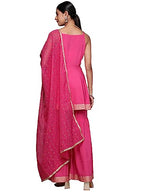 Ziyaa Women'S Pink Crepe Kurta, Sharara And Dupatta Set