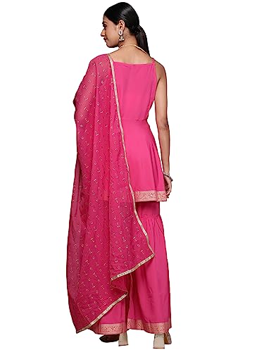 Ziyaa Women'S Pink Crepe Kurta, Sharara And Dupatta Set