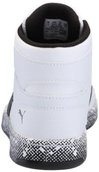 PUMA Rebound Layup Mid Hook and Loop Sneaker, White Black, 1 US Unisex Little Kid