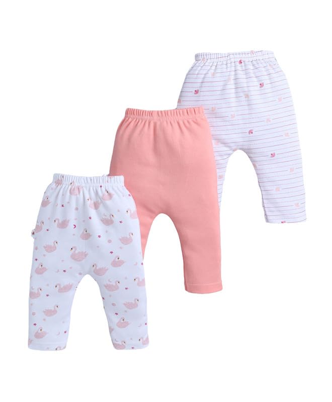 BUMZEE Baby Girls Cotton Diaper Pants/Leggings/Pyjamas Peach & White - New Born (Peb10422A-pch)