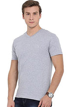 ADRO Mens V Neck Solid Cotton T-Shirt (VN-M-PLN-GR_Grey_2XL)