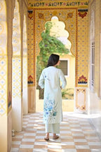 ANNI DESIGNER Womens Cotton Blend Printed Straight Kurta with Pant & Dupatta (Durjan Blue_M_Blue_Medium)