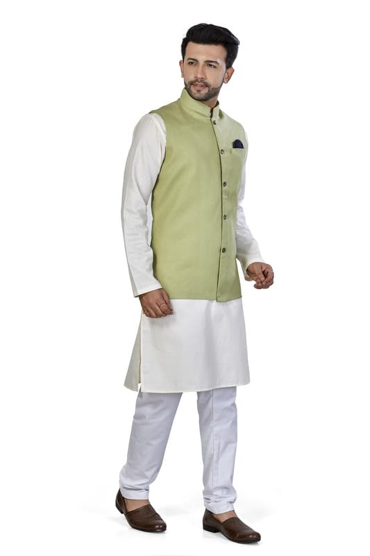 Be Active MenS Solid Linen Blend Kurta Pyjama 3 Piece Set || Men Kurta Pajama With Modi Jacket || Kurta Pajama Nehru Jacket For
