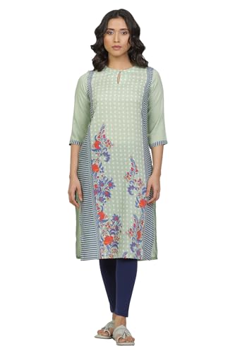 W For Woman Green Floral Print Polyester Straight Kurta Set With Tight_24Onws18439-119570_L