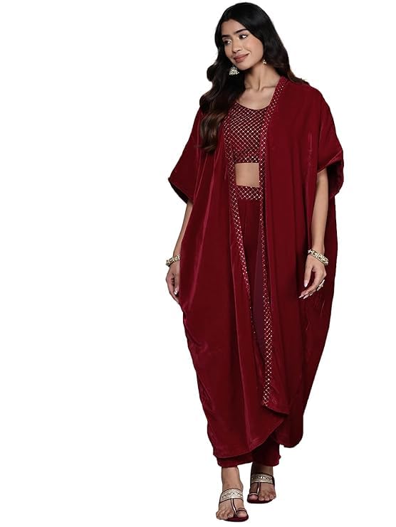 Libas Womens Embellished Velvet Co-Ord Set For Women
