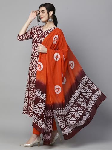 ANNI DESIGNER Womens Cotton Blend Printed Straight Kurta with Pant & Dupatta (Karka Op-Wine_L_Wine_Large)