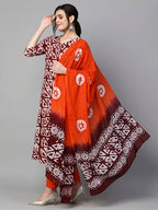 ANNI DESIGNER Womens Cotton Blend Printed Straight Kurta with Pant & Dupatta (Karka Op-Wine_L_Wine_Large)