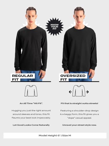 Bewakoof Official Naruto Merchandise Naruto Mens Graphic Print Oversized Fit Full Sleeve Round Neck Cotton Jersey Acid Wash T-S