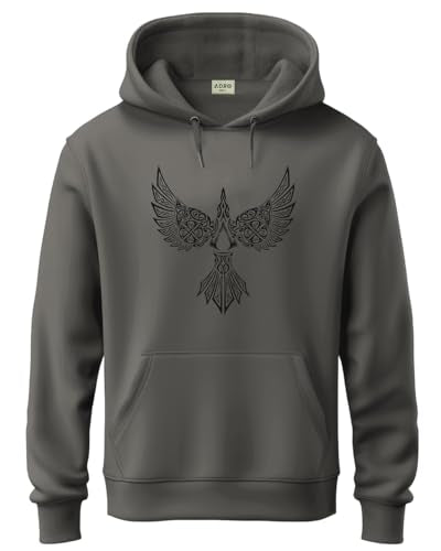 ADRO Men's Cotton Neck Hooded Sweatshirt (H24-BIRD-SG_Steel Grey