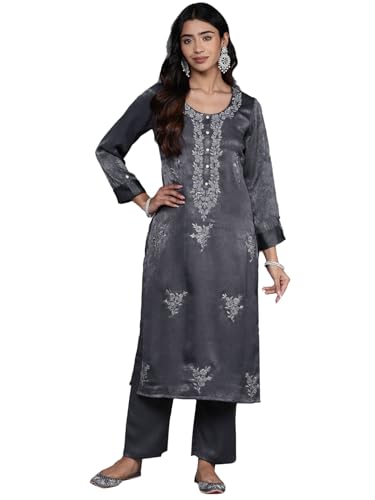 Libas Womens Embroidered Polyester Straight Kurta With Trousers