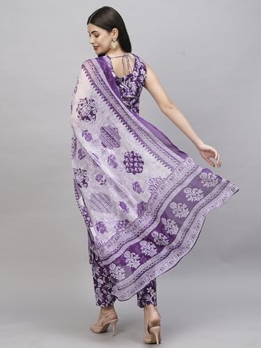 ANNI DESIGNER Womens Rayon Blend Straight Printed Kurta with Pant & Dupatta (Ball-Purple-RKG_XL_Purple_X-Large)