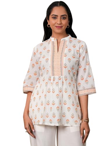 Libas WomenS Pure Cotton Printed Straight Kurtis (26866_White