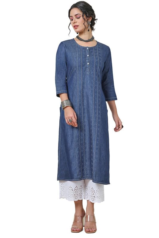 Soch Women Kantha Stitch Cotton Blend Kurta