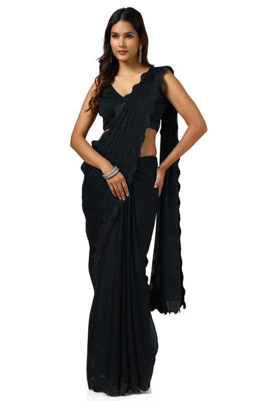 Soch Women Chiffon Self Print Saree with Work