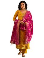 Libas Art Womens Woven Design Silk Blend Straight Kurta With Trousers And Dupatta