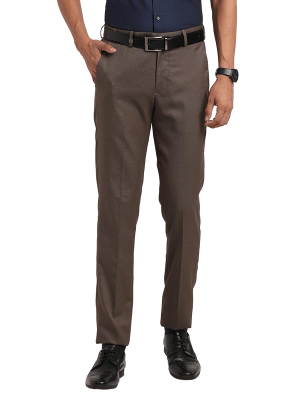 Turtle Men Viscose Rayon Brown Self Design Ultra Slim Fit Formal Trousers